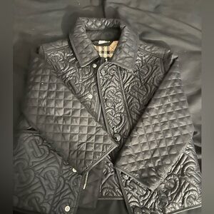 Black Burberry Quilted Jacket with Patterned Lining - Excellent Condition